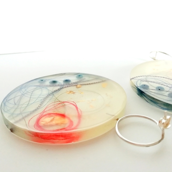Σκουλαρίκια μεγάλα από ασήμι / Red Moon earrings - ασήμι, γυαλί, επιχρυσωμένα, boho, κρεμαστά - 3