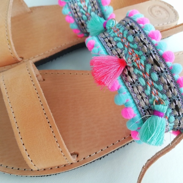 Mint dream sandals - δέρμα, all day, boho, φλατ, ankle strap - 3