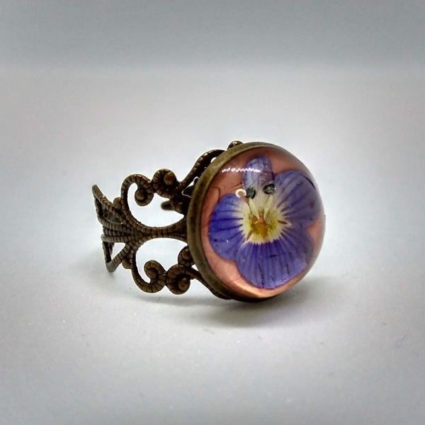 Δαχτυλίδι με αποξηραμένα λουλούδια - μπρούντζος, αυξομειούμενα