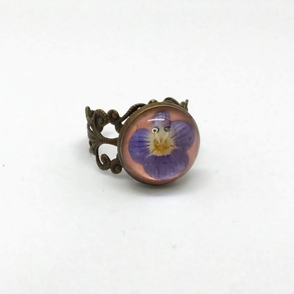 Δαχτυλίδι με αποξηραμένα λουλούδια - μπρούντζος, αυξομειούμενα - 2
