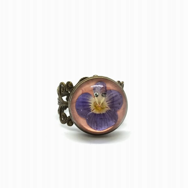 Δαχτυλίδι με αποξηραμένα λουλούδια - μπρούντζος, αυξομειούμενα - 3
