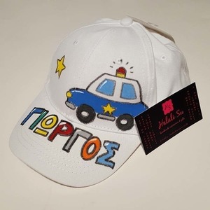 παιδικό καπελάκι jockey με όνομα και θέμα περιπολικό για αγόρι ( αστυνομία / police car ) - όνομα - μονόγραμμα, καπέλα, καπέλο, δώρα γενεθλίων - 3