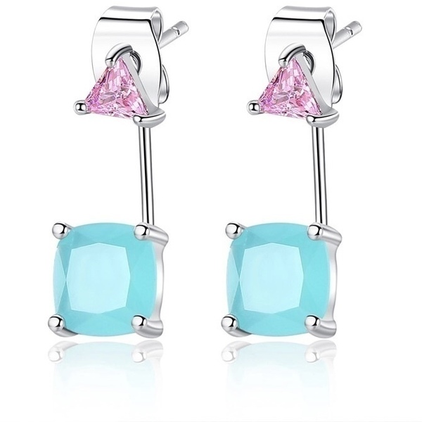 Pink blue stud earrings - ασήμι, πέτρες