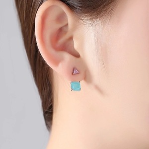 Pink blue stud earrings - ασήμι, πέτρες - 3