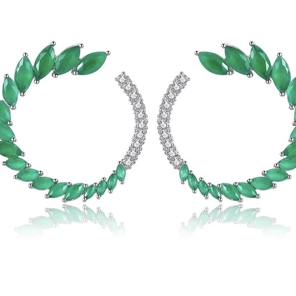 Leaf stud earrings - ορείχαλκος, πέτρες, κρεμαστά, μεγάλα, faux bijoux