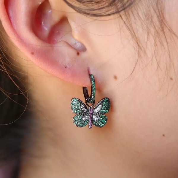 Butterflies earrings - ορείχαλκος, πέτρες, κρεμαστά - 2