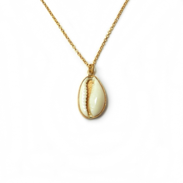 " Golden Seashell " - Χειροποίητο επίχρυσο μενταγιόν με φυσικό κοχύλι της Θάλασσας - επιχρυσωμένα, ορείχαλκος, κοχύλι, κοντά, φθηνά, μενταγιόν