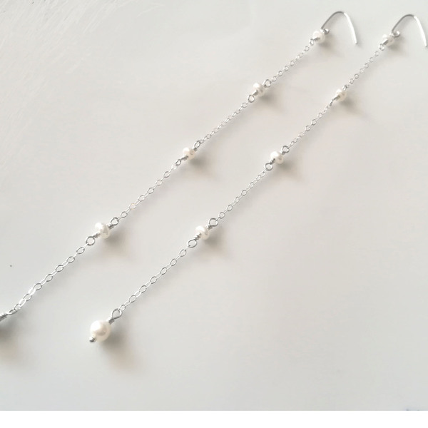 Μακρυά Σκουλαρίκια 925ο Ασήμι με λευκά μαργαριτάρια - ασήμι, μακριά, κρεμαστά, νυφικά - 4