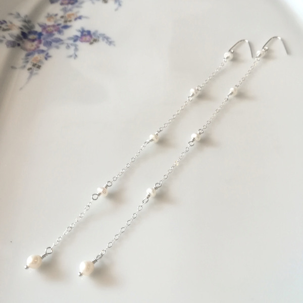 Μακρυά Σκουλαρίκια 925ο Ασήμι με λευκά μαργαριτάρια - ασήμι, μακριά, κρεμαστά, νυφικά - 3