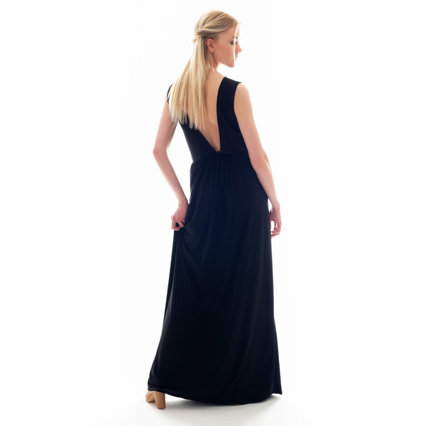 Μαύρο μακρύ φόρεμα με δαντέλα - δαντέλα, γάμου - βάπτισης - 3