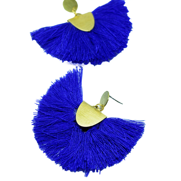 Σκουλαρίκια μπόχο με μπλε φούντες - ορείχαλκος, με φούντες, boho, κρεμαστά, μεγάλα, δώρα για γυναίκες