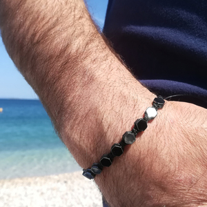 Macrame - hematite for him!!! - charms, αιματίτης, βραχιόλια, κοσμήματα, χεριού, αντρικά βραχόλια, αυξομειούμενα - 2