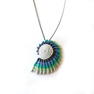 Seashell blue colored necklace!!! - γυναικεία, κοχύλι, μακραμέ, κορδόνια, αυξομειούμενα