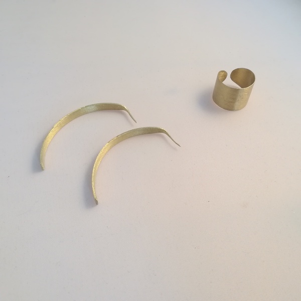 Minimal bronze gold earrings-Χειροποίητα μίνιμαλ σκουλαρίκια από ορείχαλκο - ορείχαλκος, δώρο, κρεμαστά - 2