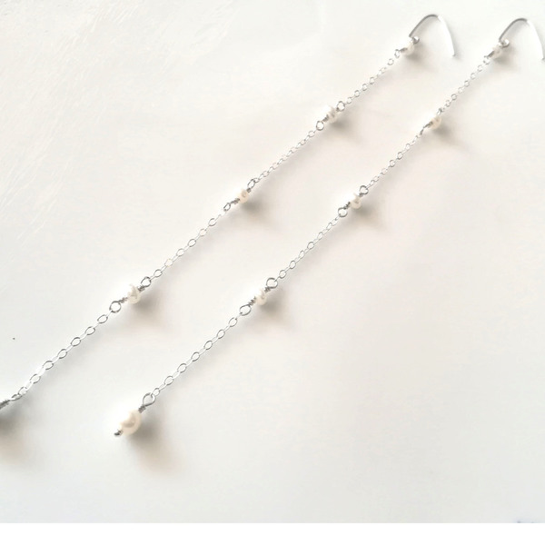 Μακρυά Σκουλαρίκια 925ο Ασήμι με λευκά μαργαριτάρια - ασήμι, μακριά, κρεμαστά, νυφικά