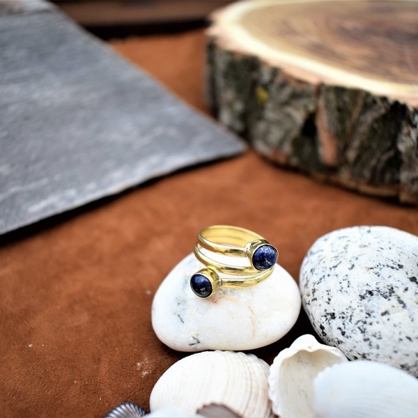 δαχτυλίδι με λάπι λάζουλι - boho, μπρούντζος, αυξομειούμενα - 3