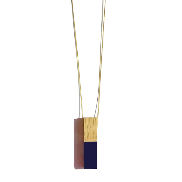 Χειροποίητο ξύλινο κολιέ ορθογώνιο Rectangle deep necklace - ασήμι, ξύλο, charms, επιχρυσωμένα, χειροποίητα, μακριά, Black Friday