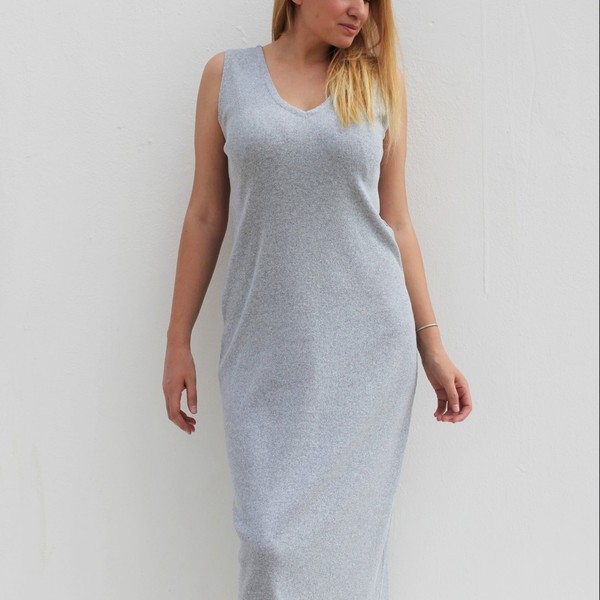 Γκρι φόρεμα από ριπ ύφασμα - αμάνικο - 2