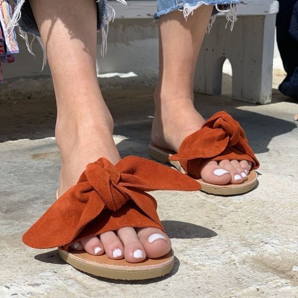 bow sandals teracotta - δέρμα, φλατ, slides