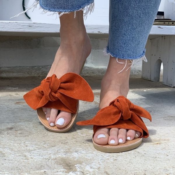 bow sandals teracotta - δέρμα, φλατ, slides - 2