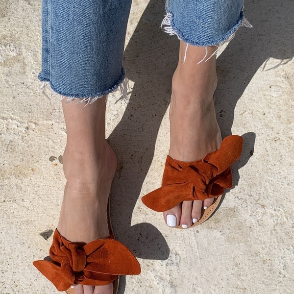 bow sandals teracotta - δέρμα, φλατ, slides - 4
