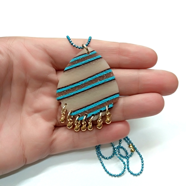 Summer stripes necklace - επιχρυσωμένα, πηλός, μακριά, απαραίτητα καλοκαιρινά αξεσουάρ - 2