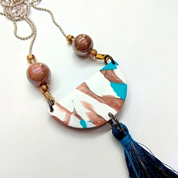 Summer necklace - με φούντες, πηλός, κεραμικό, μακριά - 2