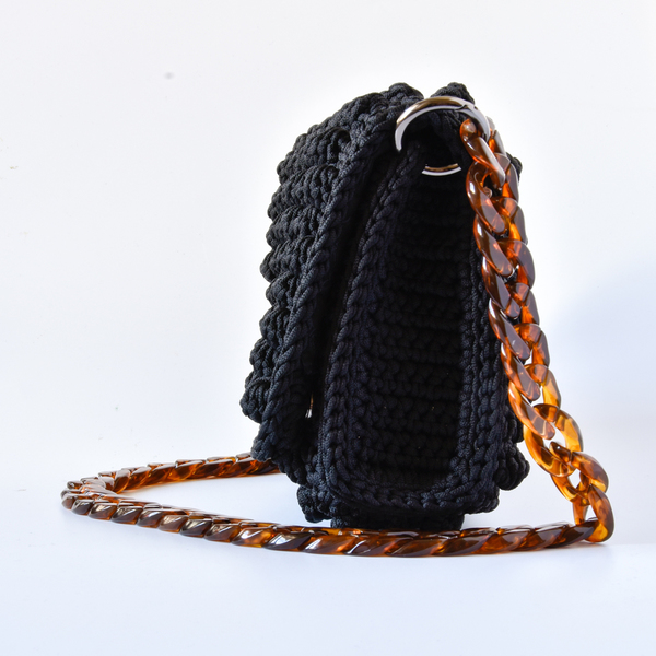 Μαύρη bubble πλεκτή τσάντα κροσέ - ώμου, crochet, πλεκτές τσάντες, μικρές - 4