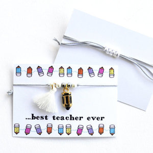 Βραχιόλι για την δασκάλα με μαύρο μολυβάκι - charms, αυξομειούμενα, χάντρες, δώρα για δασκάλες, χειροποίητα