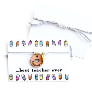 Βραχιόλι για την δασκάλα με ξύλινο ροζ στοιχείο - charms, δώρα για δασκάλες, αυξομειούμενα, φθηνά, προσωποποιημένα