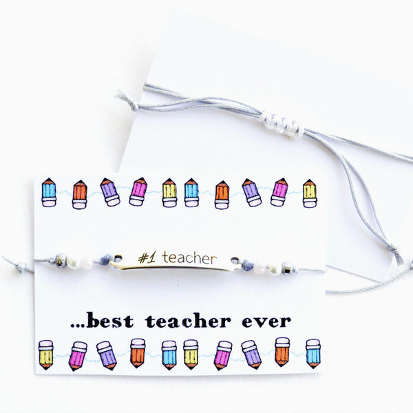 Βραχιόλι για την δασκάλα "#1 teacher" - ταυτότητες, μακραμέ, χειροποίητα, χάντρες, δώρα για δασκάλες, αυξομειούμενα