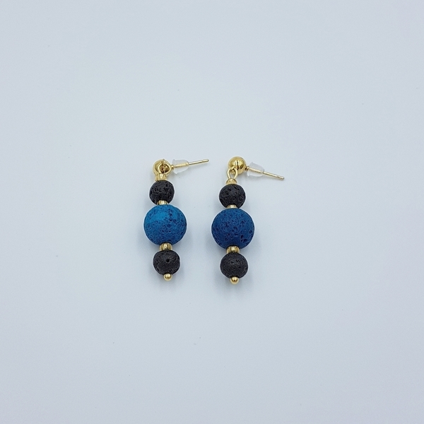 Σκουλαρίκια με μαύρη και μπλέ λάβα - μπλε, λάβα, κρεμαστά - 3
