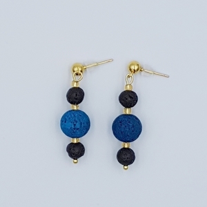 Σκουλαρίκια με μαύρη και μπλέ λάβα - μπλε, λάβα, κρεμαστά