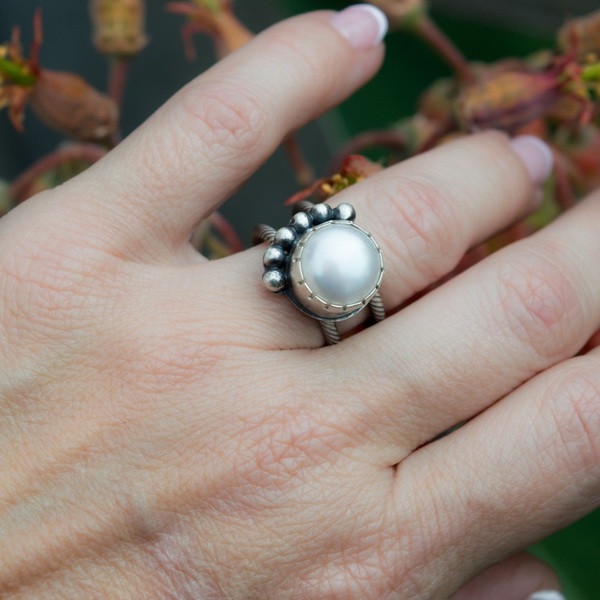 Δαχτυλίδι ασημένιο με Μαργαριτάρι (Freshwater Pearl) - ασήμι, μαργαριτάρι, ασήμι 925, χειροποίητα - 2