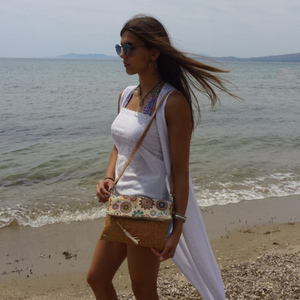 Foldover Τσάντα φάκελος φελλός boho μπεζ / cork bag - χιαστί, all day, φελλός, φθηνές - 5