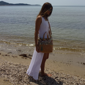 Χιαστί boho tote bag από φελλό και ύφασμα με λουριά χειρός - ύφασμα, χιαστί, all day, φελλός, χειρός, tote - 5