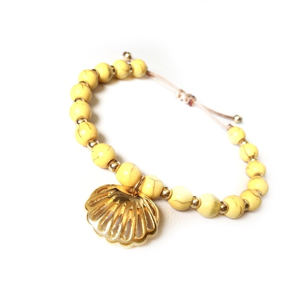Clam yellow summer bracelet - ημιπολύτιμες πέτρες, γυναικεία, αυξομειούμενα, φθηνά