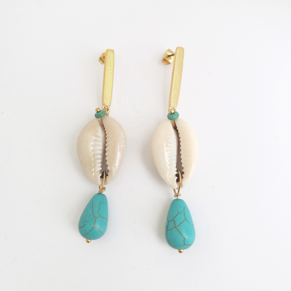Shell earrings - επιχρυσωμένα, κοχύλι, πέτρες, κρεμαστά