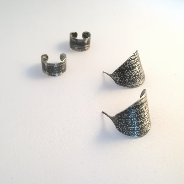 Simply chic oxidized alpaca metal earrings-Απλά και σικ σκουλαρίκια από οξειδωμένο αλπακά - chic, ιδιαίτερο, αλπακάς, καρφωτά - 4