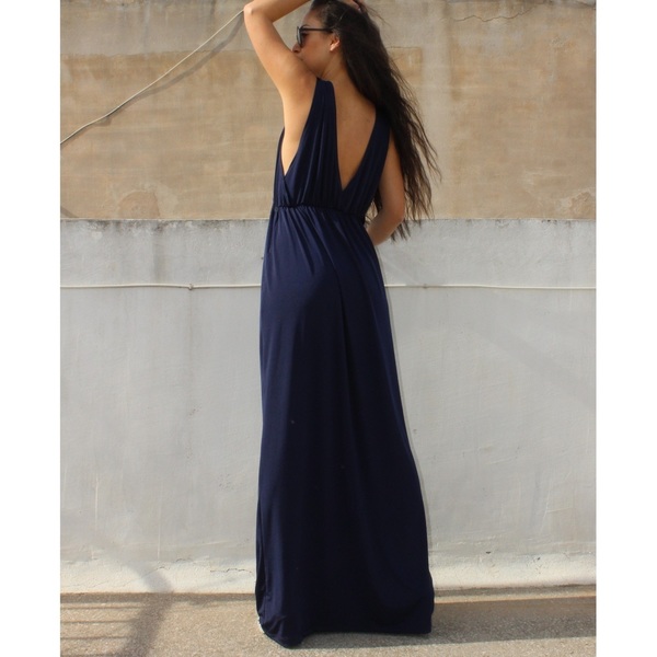 Μπλε μακρύ φόρεμα - αμάνικο