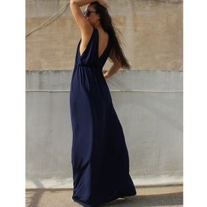 Μπλε μακρύ φόρεμα - maxi, αμάνικο - 3
