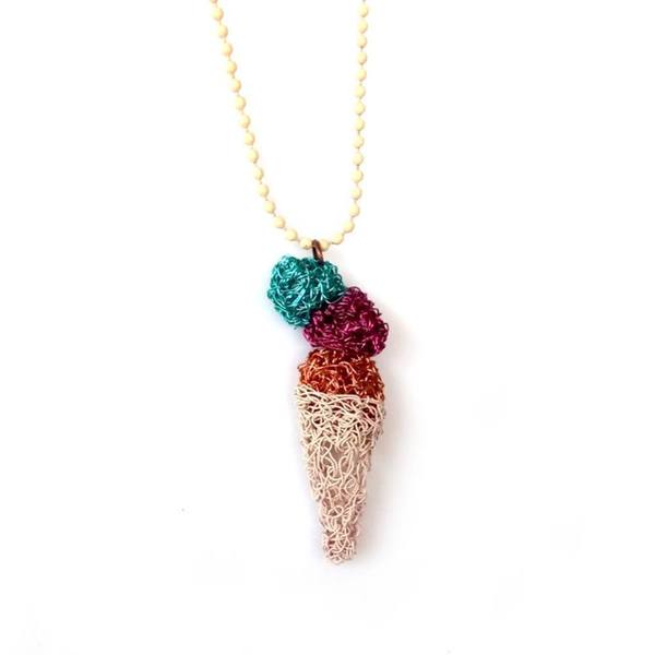 Κολιέ "Παγωτό" Wire Crochet - γυναικεία, ορείχαλκος, επάργυρα, μακριά, απαραίτητα καλοκαιρινά αξεσουάρ