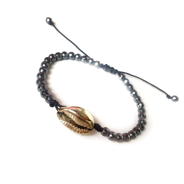Gold plated real seashell with hematite - ημιπολύτιμες πέτρες, αιματίτης, κοχύλι, αυξομειούμενα, φθηνά