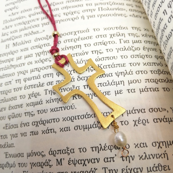 Επίχρυσος σταυρός με μαργαριτάρι - charms, μαργαριτάρι, επιχρυσωμένα, σταυρός, μακριά, αυξομειούμενα - 2