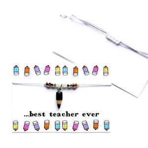 Βραχιόλι με μολυβάκι και μεταλλικές χάντρες - charms, μακραμέ, χειροποίητα, χάντρες, δώρα για δασκάλες, αυξομειούμενα, φθηνά