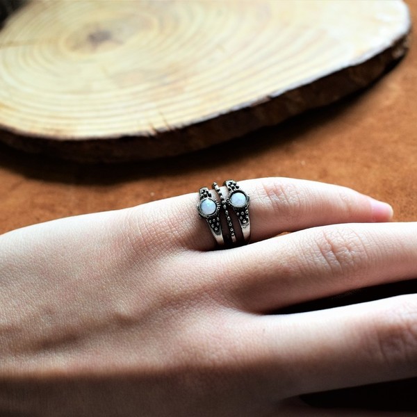 δαχτυλίδι με 2 πέτρες - chevalier, επάργυρα, minimal, boho - 2
