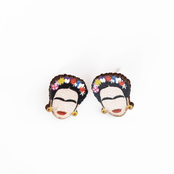 Frida Καρφωτά σκουλαρίκια - ξύλο, καρφωτά, frida kahlo - 3