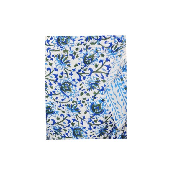 Παρεό χειροποίητο άσπρο με μπλε και πράσινα λουλούδια και μπλε κλαδιά - βαμβάκι, χειροποίητα, φλοράλ - 3