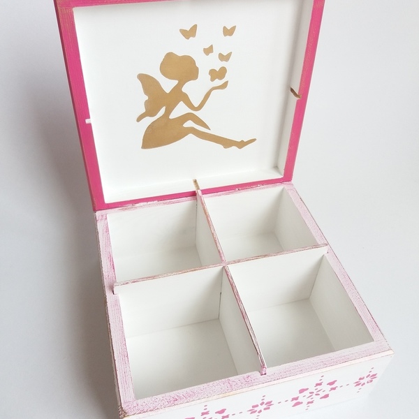 Ξύλινο κουτί θήκη κοσμημάτων τετραθέσιο 16×16×7,5εκ. - κορίτσι, οργάνωση & αποθήκευση, δώρα για βάπτιση, δώρα γενεθλίων, κοσμηματοθήκη, κουτιά αποθήκευσης, δώρο γέννησης - 3