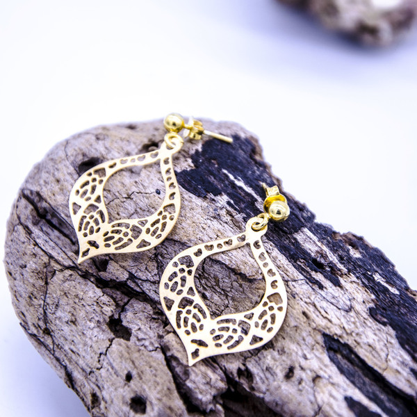 "Lace cut" earrings in gold - ασήμι, επιχρυσωμένα, boho, κρεμαστά